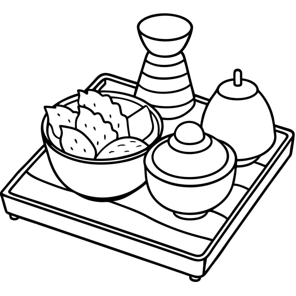japanese kaiseki food set, illustration line art vector