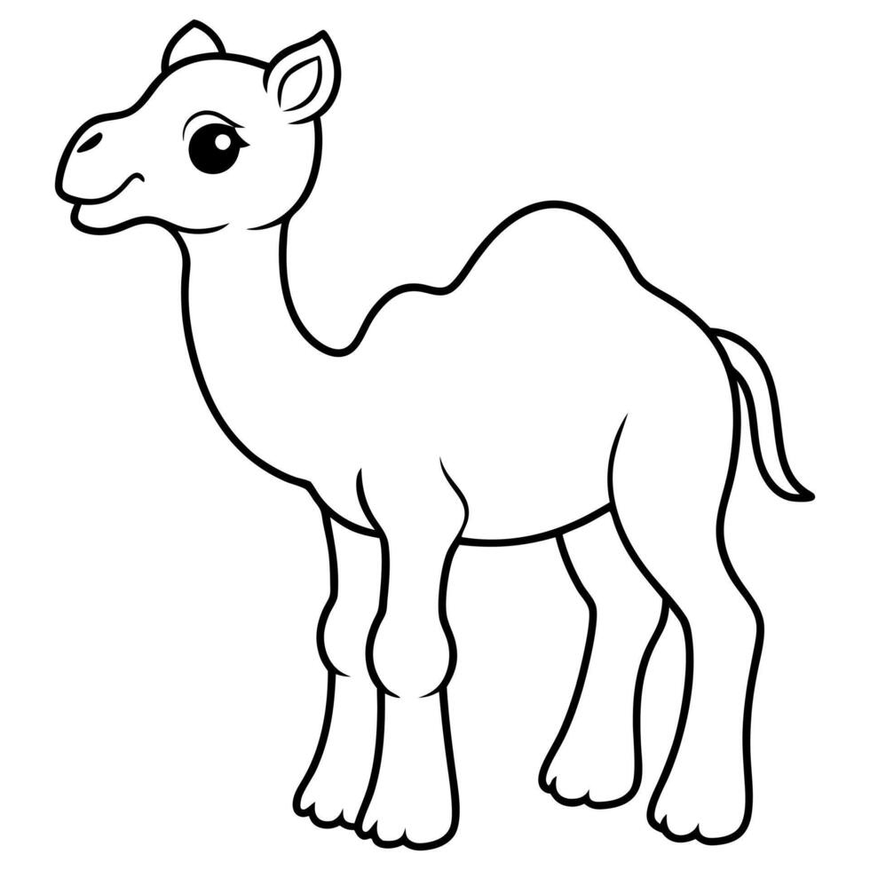 cute baby camel coloring page, illustration line art vector
