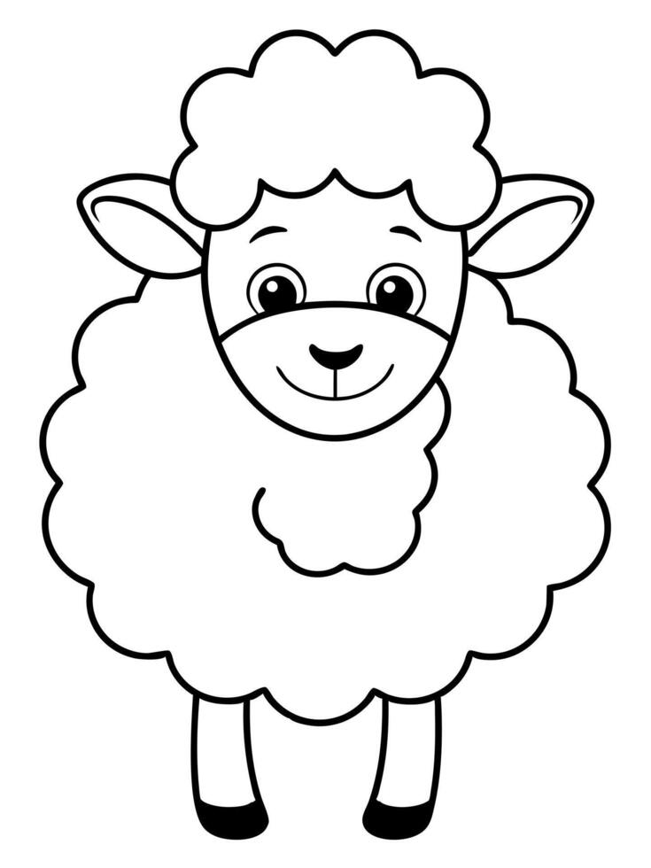 smiling sheep bold outline black and white full seeable for kids good to color, illustration vector