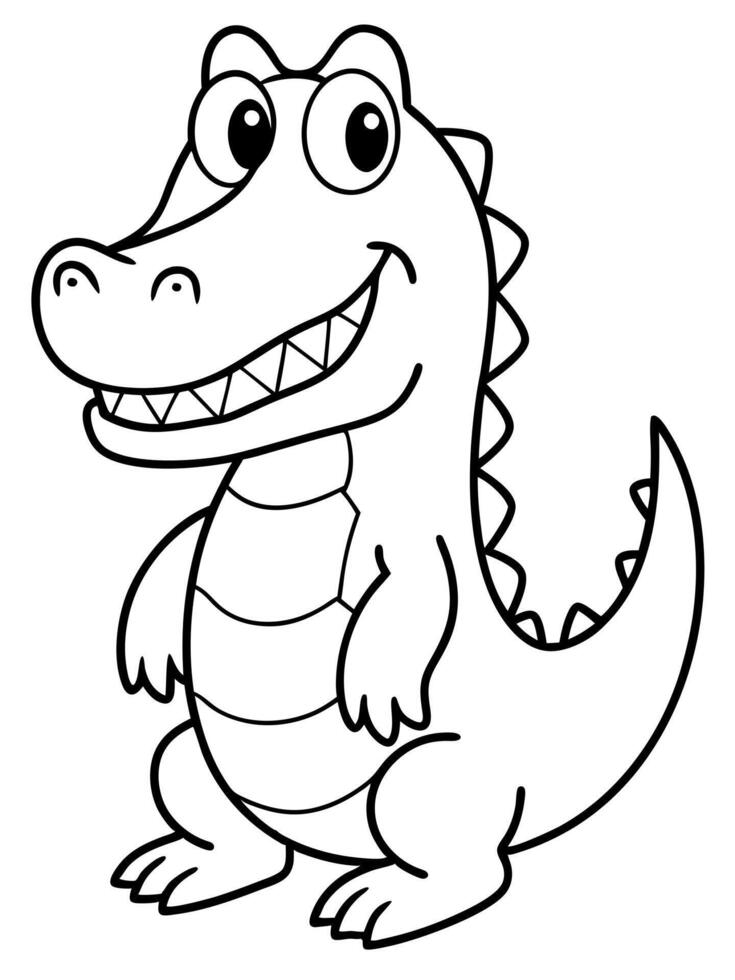 smiling crcodile bold outline black and white full seeable for kids good to color, vector