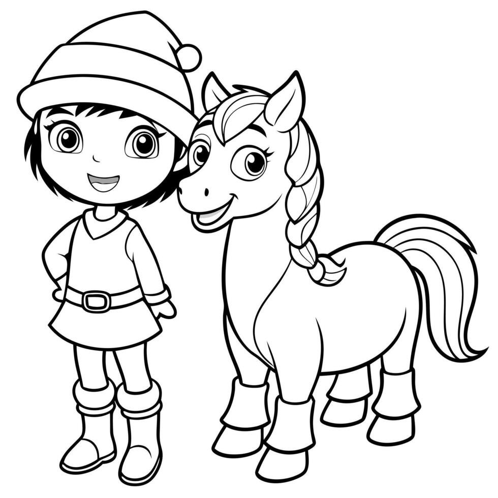 dora the explorer with kuda poni, illustration line art vector