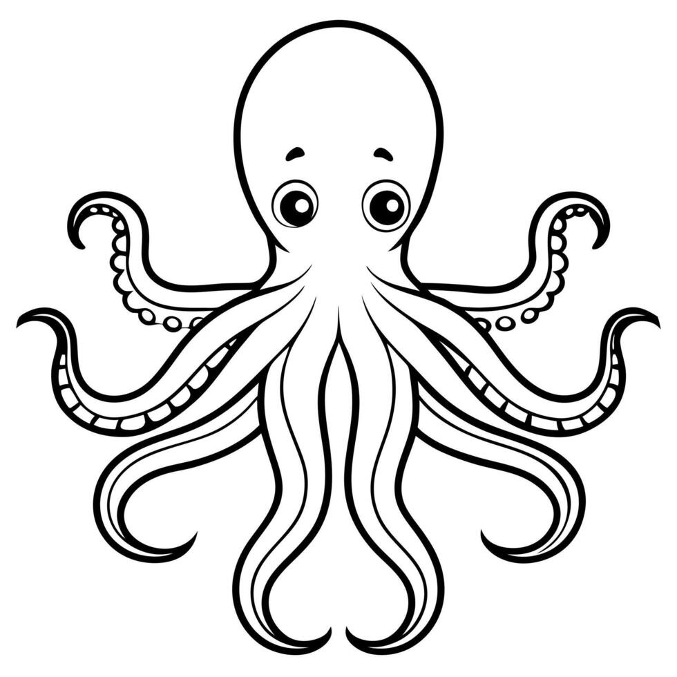 black octopus, illustration line art vector