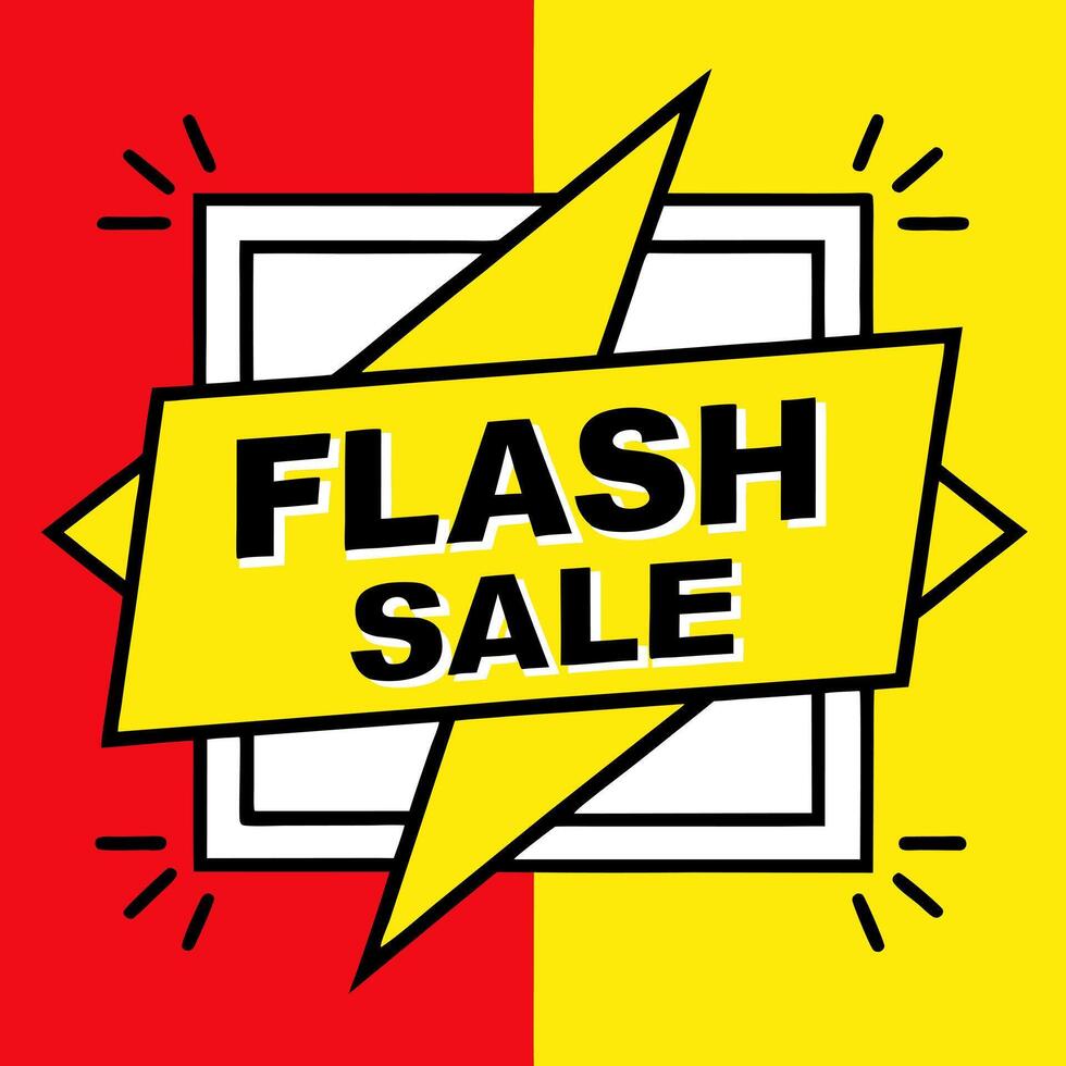 flash sale shopping poster or banner with flash icon and text on transparent, red and yellow vector