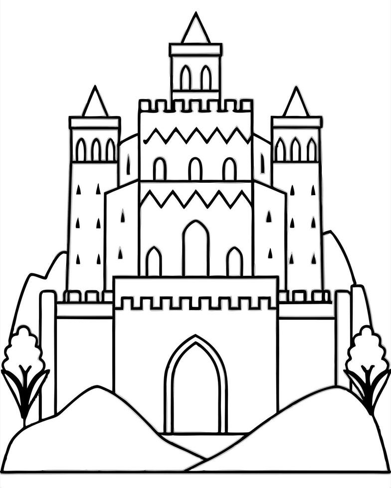a moroccan kasbah fortress house, illustration line art vector