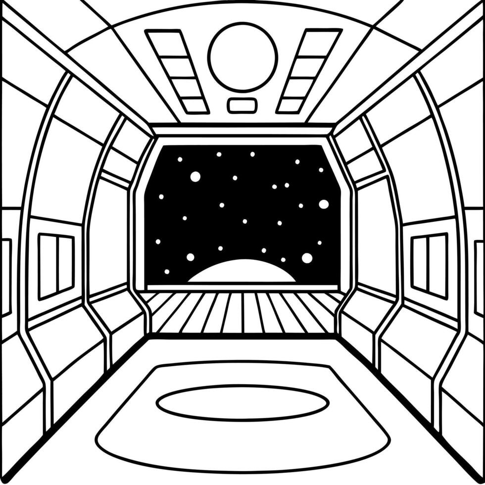 cartoon style, inside an empty spaceship, illustration line art vector