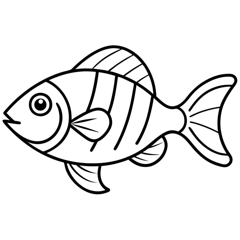 bold line art, white background, a fish, illustration line art vector