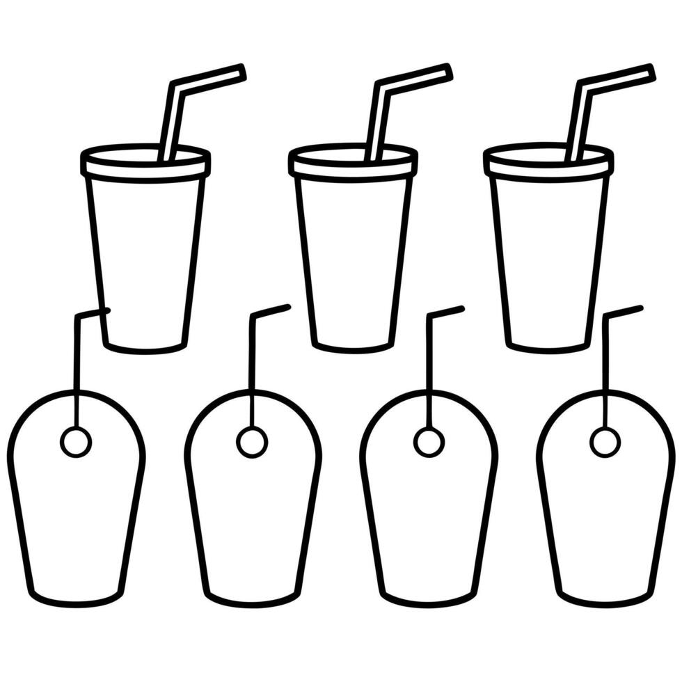 fruit juice with a straw six set, illustration line art vector