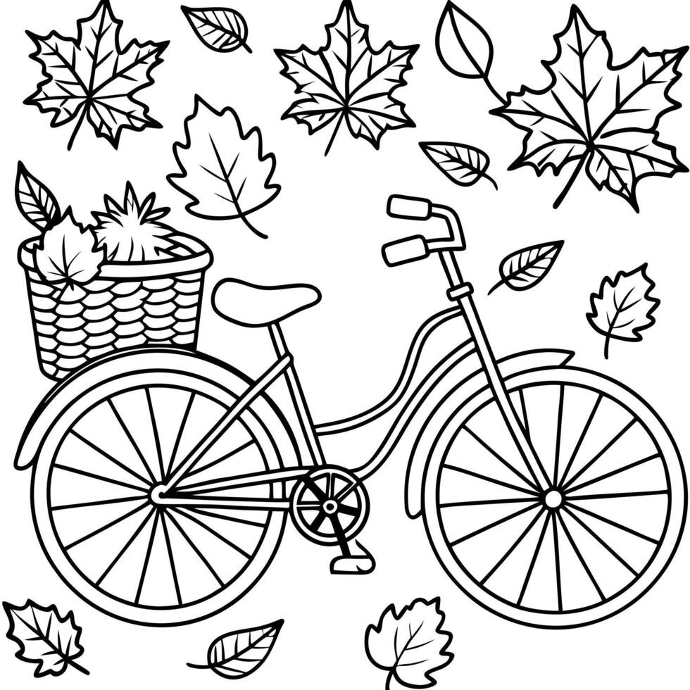 a coloring page of an autumn bike, illustration line art vector