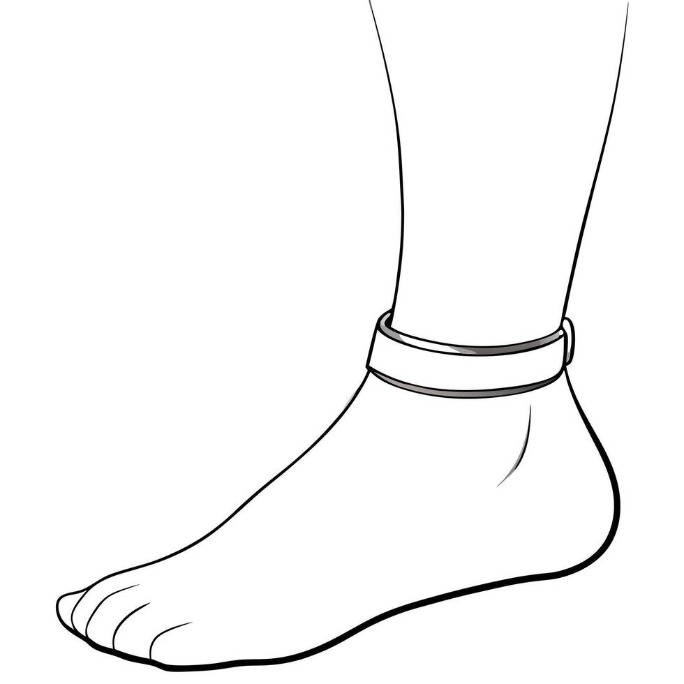 ankle bracelet with leg to knee, illustration line art vector