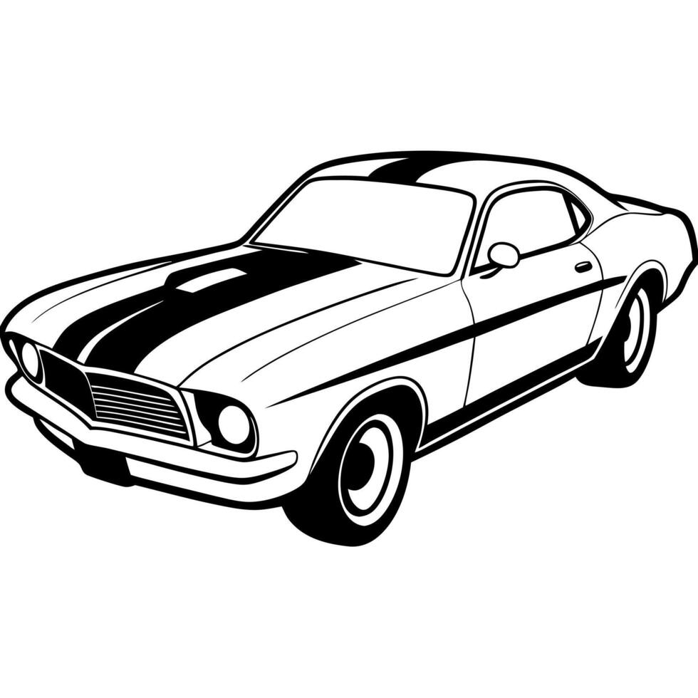 a classic american muscle car from the 1960s, with racing stripes, a roaring engine, and shiny vector