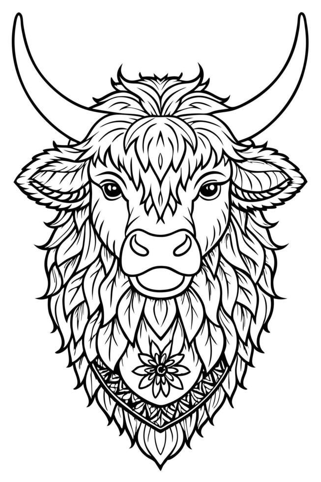 yak head, mandala coloring pages, cozy coloring pages, cute coloring pages, aesthetic, cozy vector