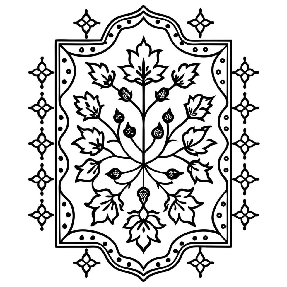 from persian tabriz carpet pattern, foliage and tendrils, illustration line art vector