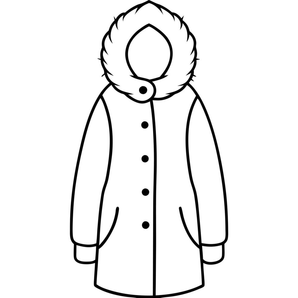 long down jacket with hood and fur, illustration line art vector