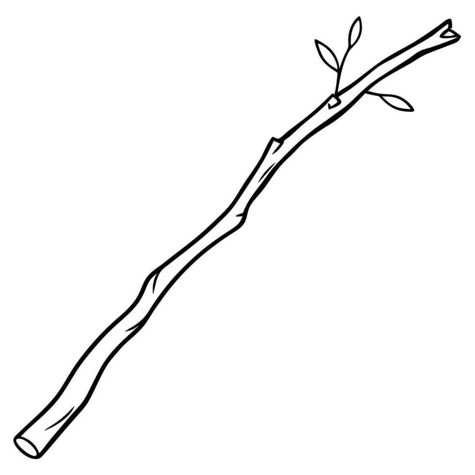 a wooden stick with a branch, illustration line art vector