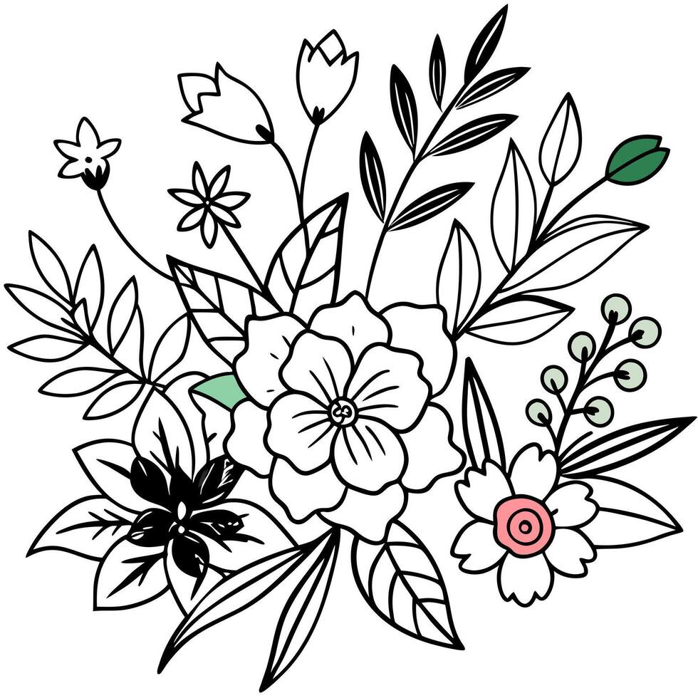 a illustration of a floral pattern featuring a variety of colorful flowers, lush green vector