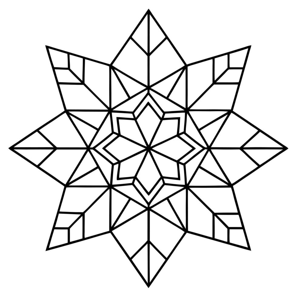 a mandala incorporating geometric shapes like triangles and squares, illustration line art vector