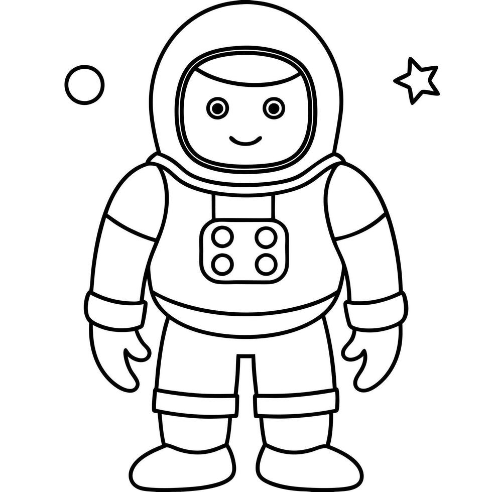 a coloring page of an space cosmonaut with no color just black lines, illustration line art vector