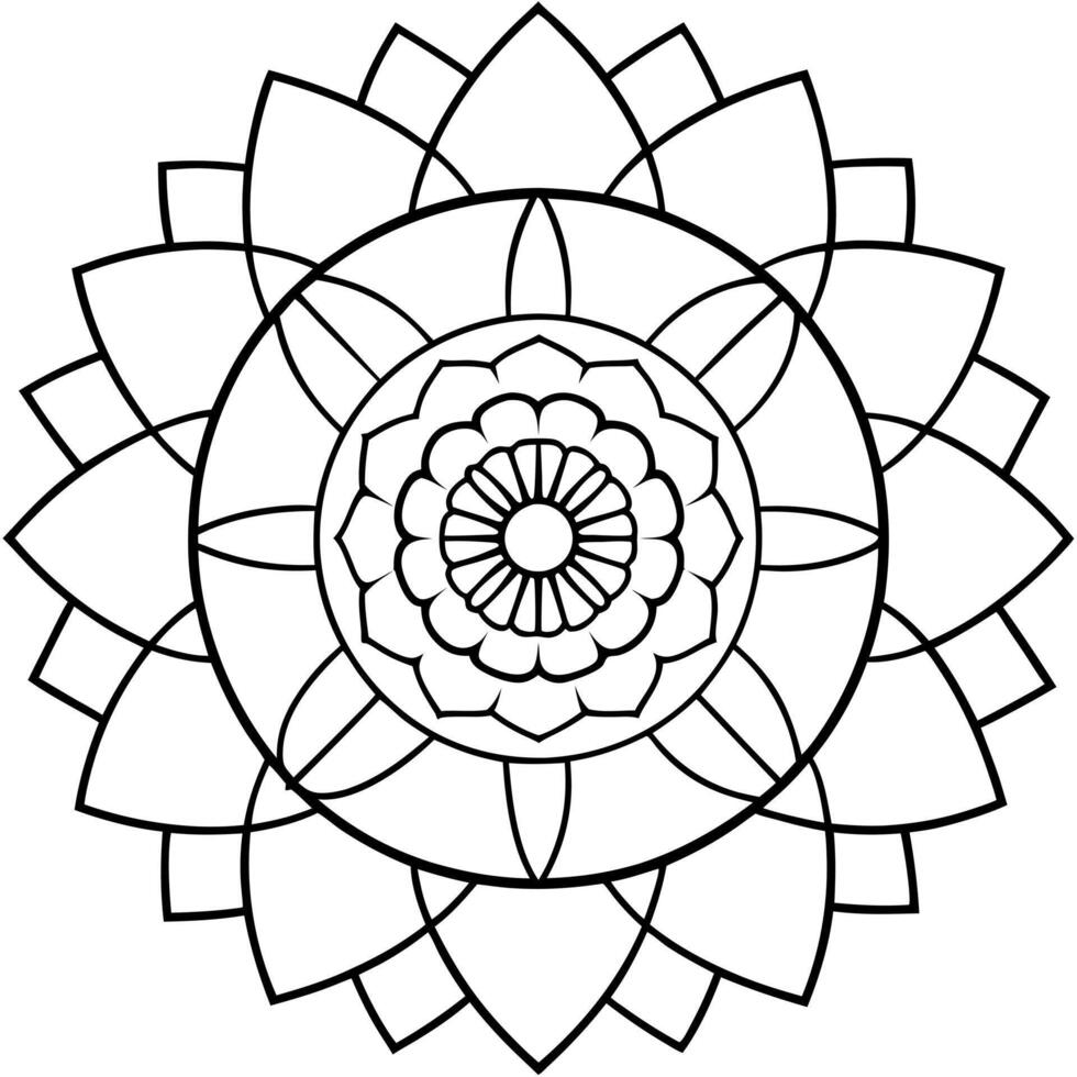 bold line art, a chrysanthemum as the centerpiece, surrounded by concentric circles and geometric vector