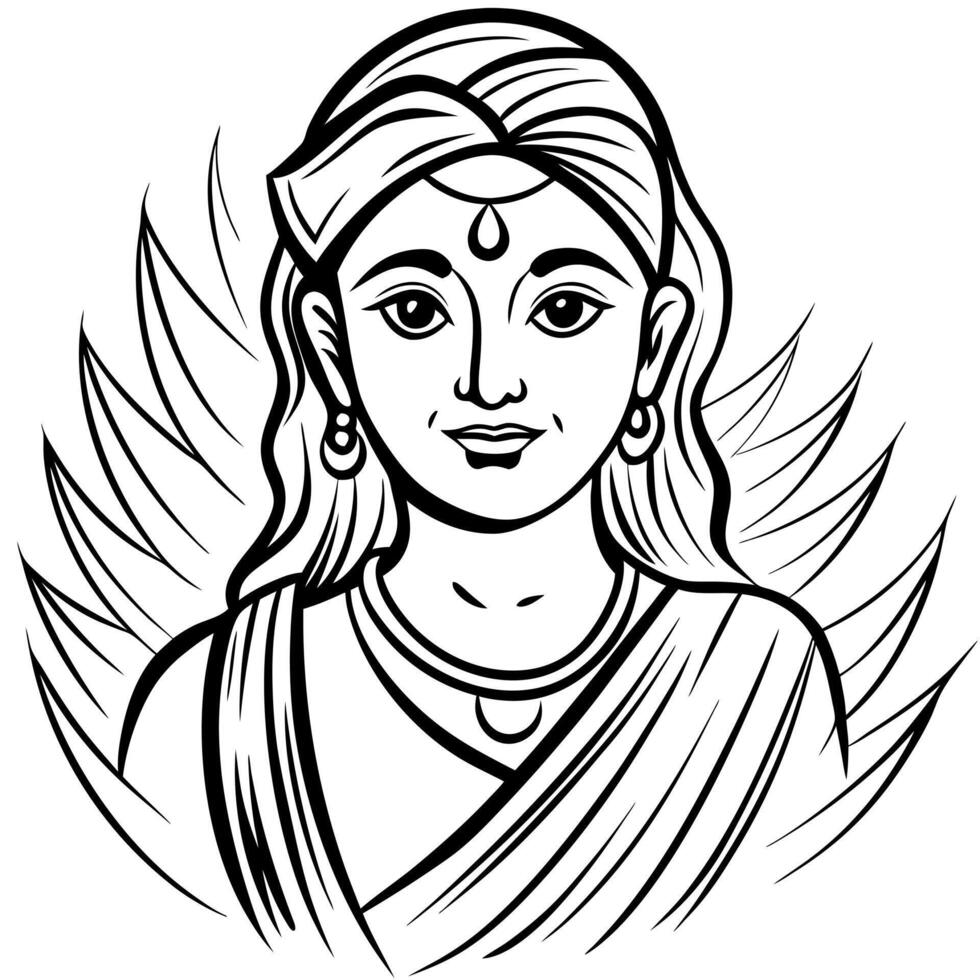 sharad purnima brush stroke line art , white background, illustration line art vector