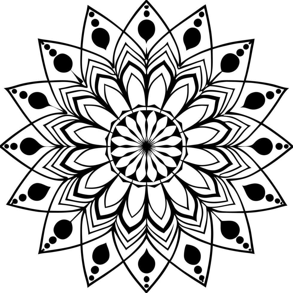 black and white mandala design featuring a symmetrical, intricate pattern the layout consists of a vector