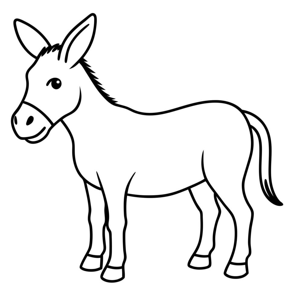 black and white illustration for coloring animal, donkey, on white background, illustration vector