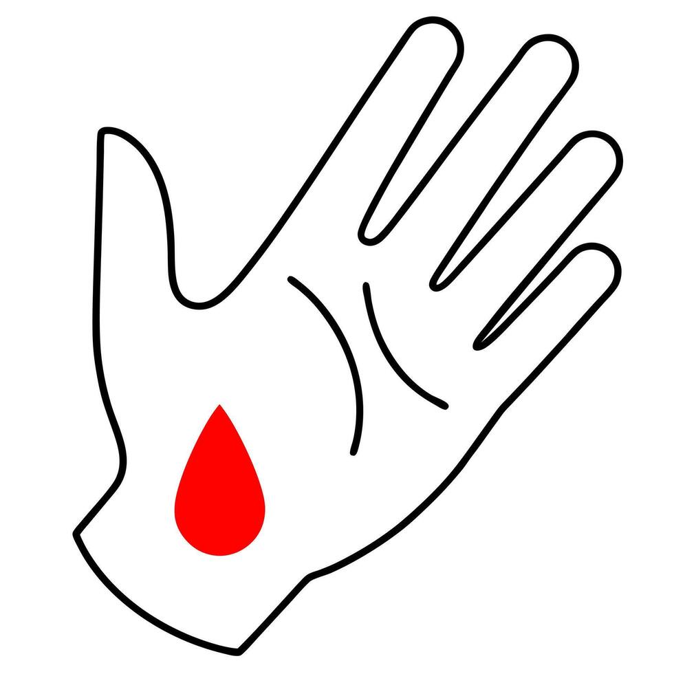 blood hand red color, illustration line art vector