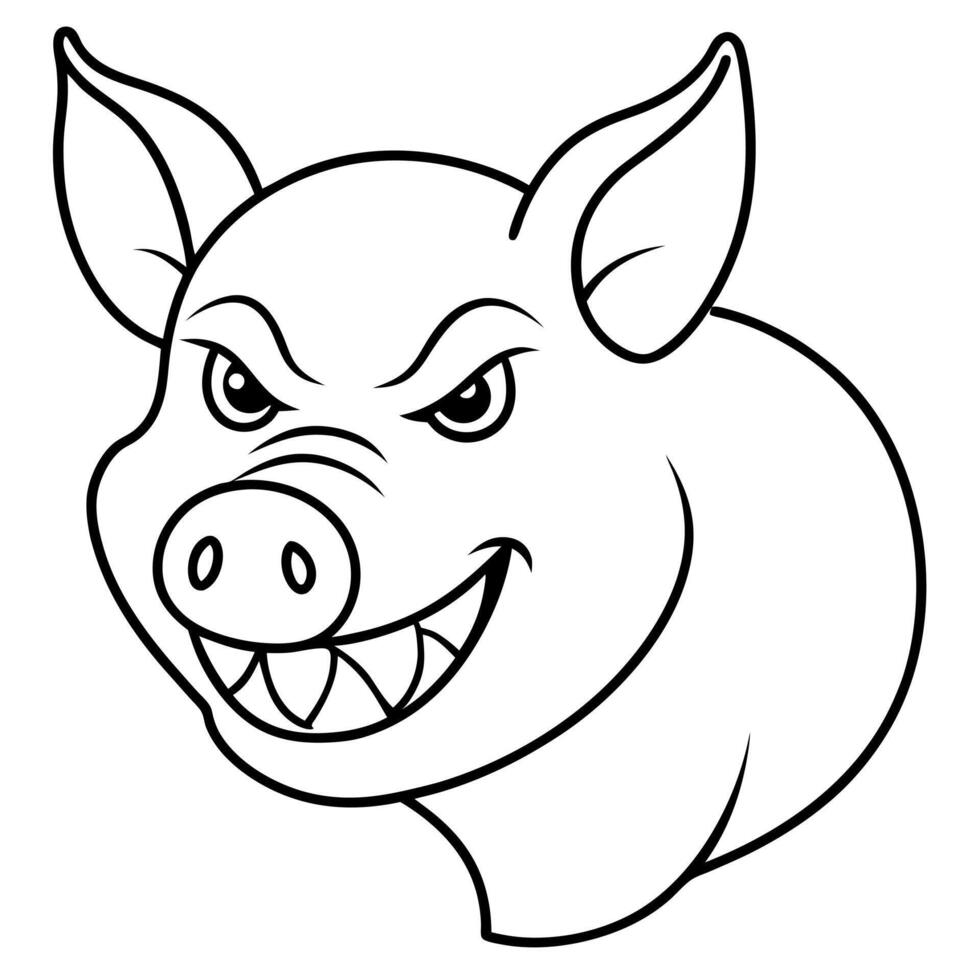 really evil looking pig fangs, illustration line art vector