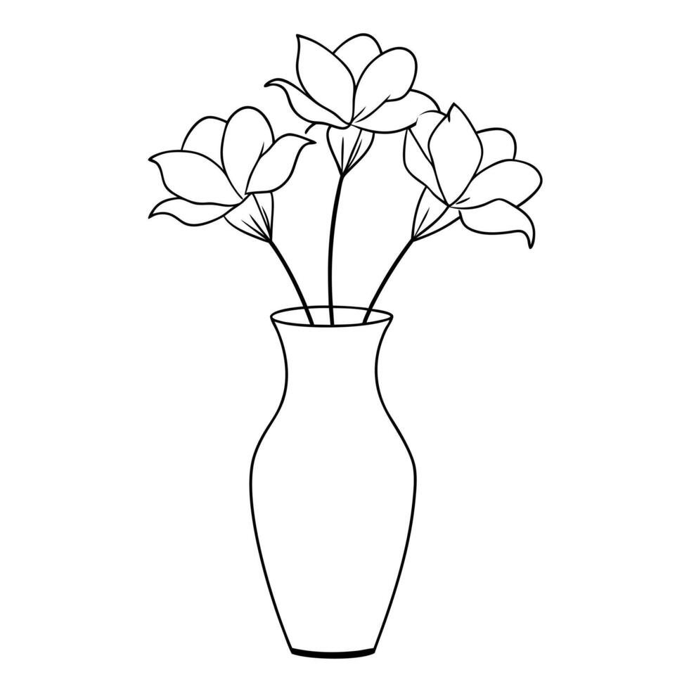 bunch of flowers in a vase, illustration line art vector