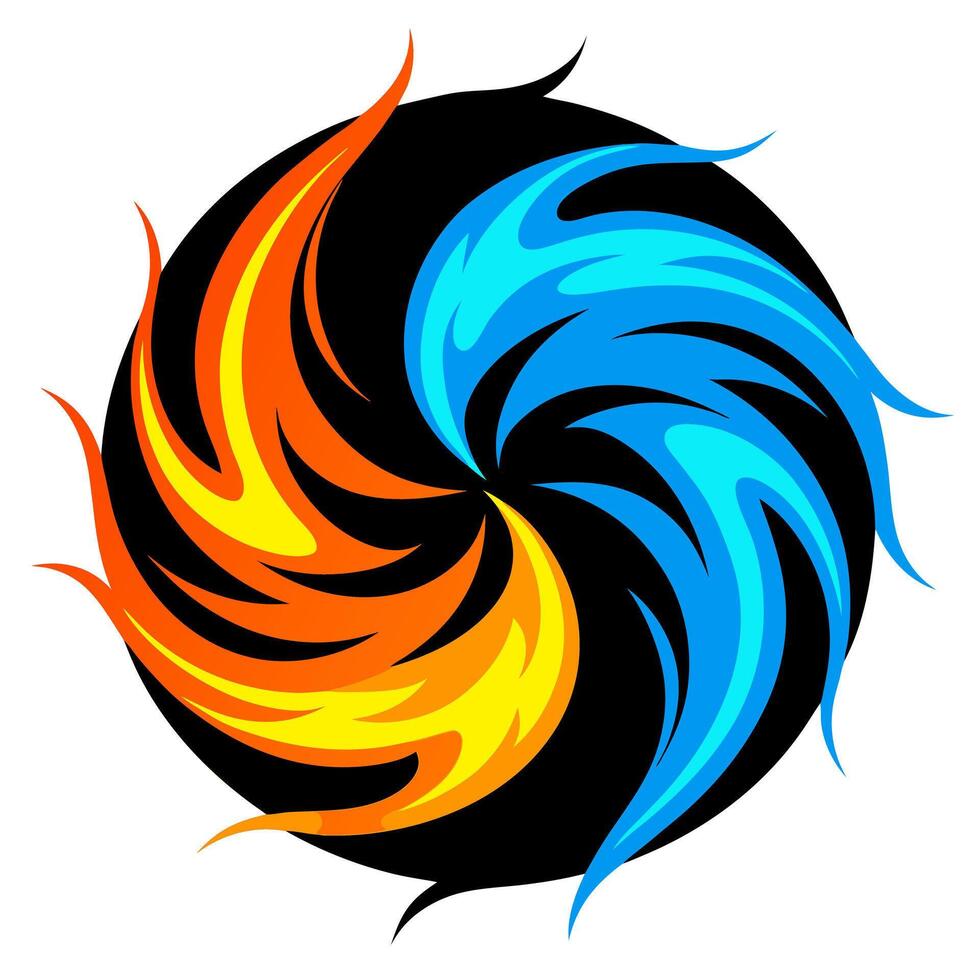 a vibrant swirling design featuring the contrast between fire and water the left side should vector