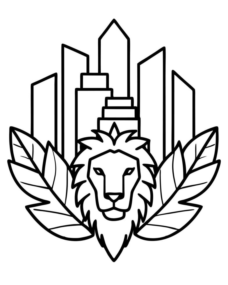 a wild fusion of urban cityscapes and tropical jungle elements, with leaves and vines wrapping vector