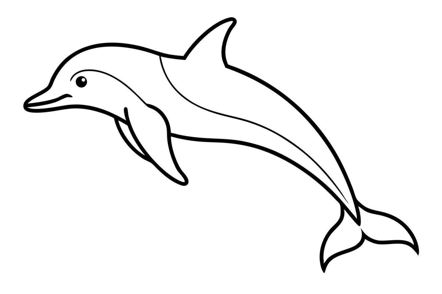 a dolphin silhouette on white background, illustration line art vector