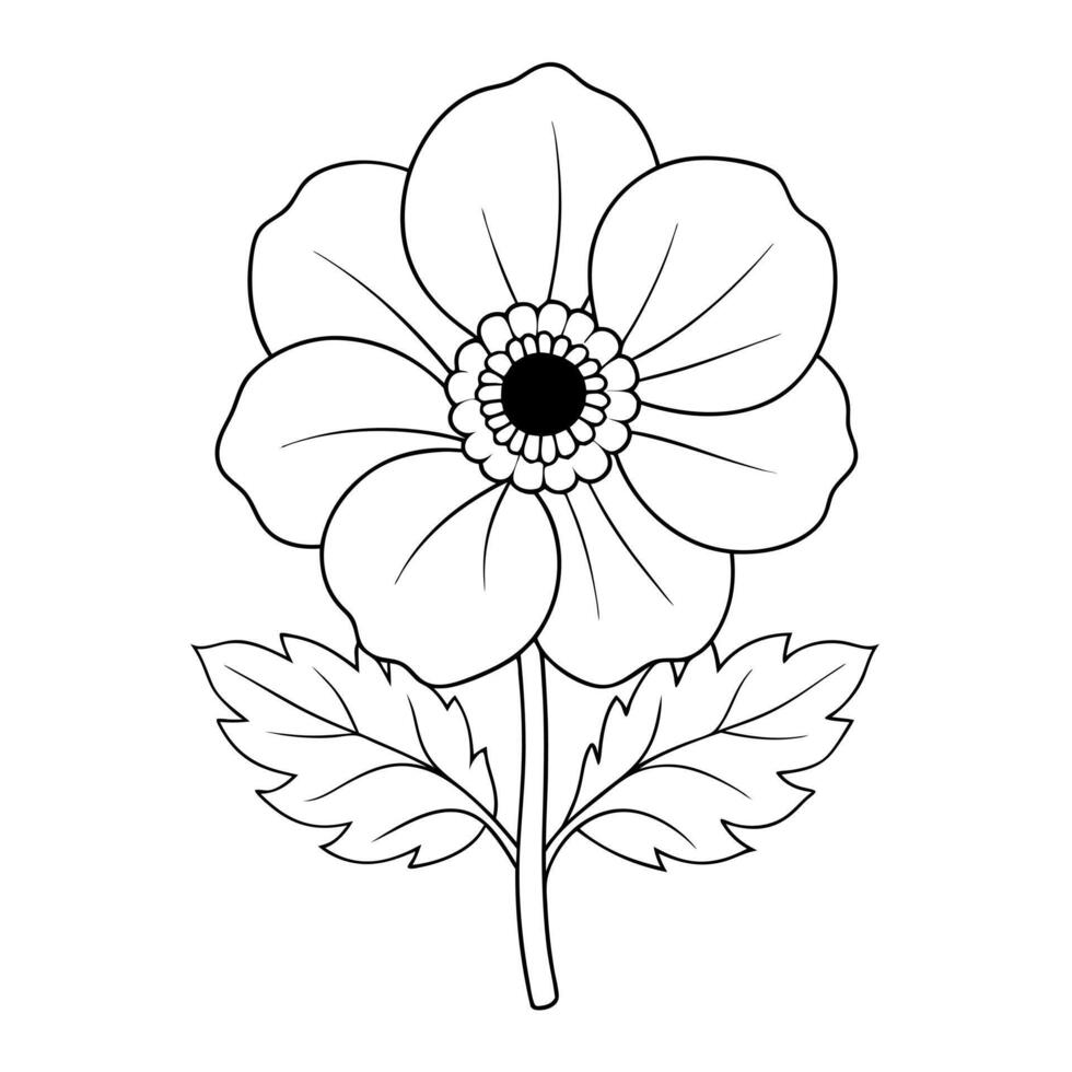 a anemone with two leaves, illustration line art vector