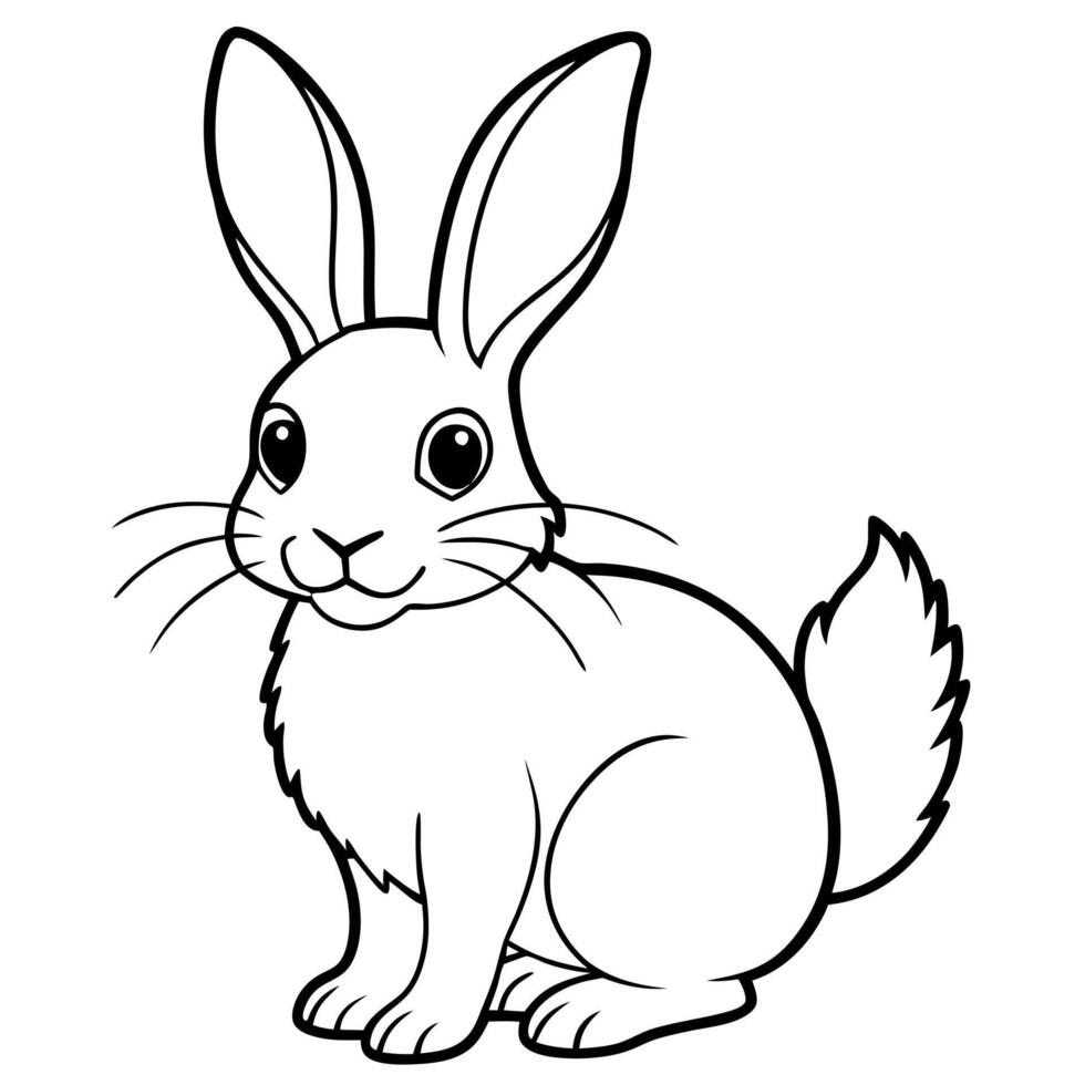 a curious cartoon rabbit with long ears and a fluffy tail, illustration line art vector