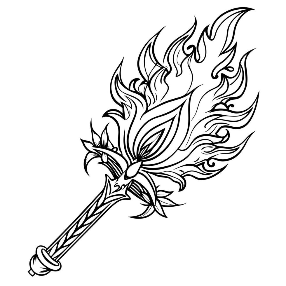 polynesian tattoo sword on fire, illustration line art vector
