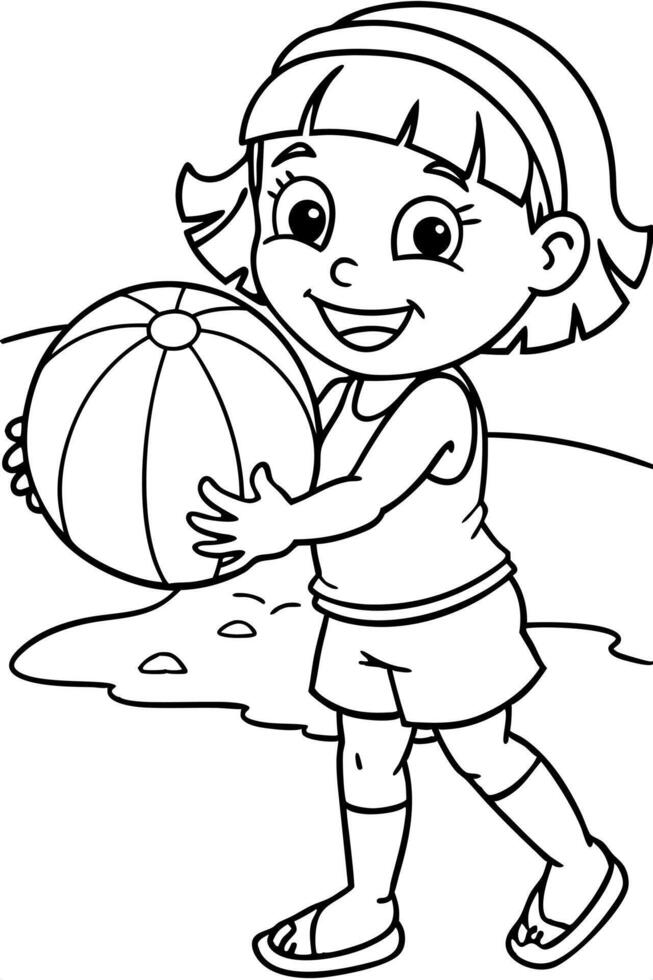 dora the explorer is playing big ball at the beach, illustration line art vector