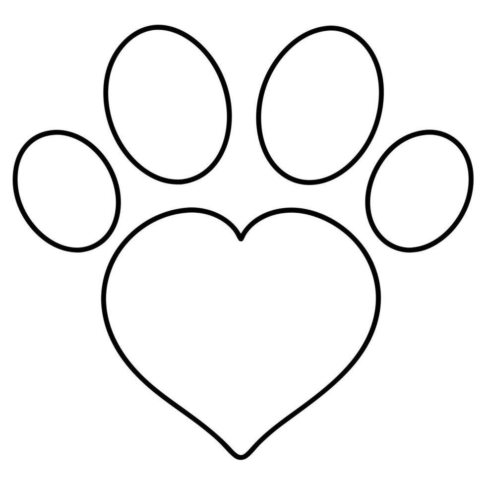 heart shaped dog footprint, illustration line art vector