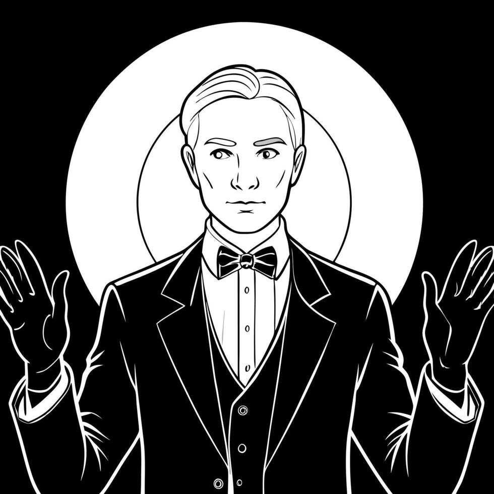 magician hands, illustration line art vector