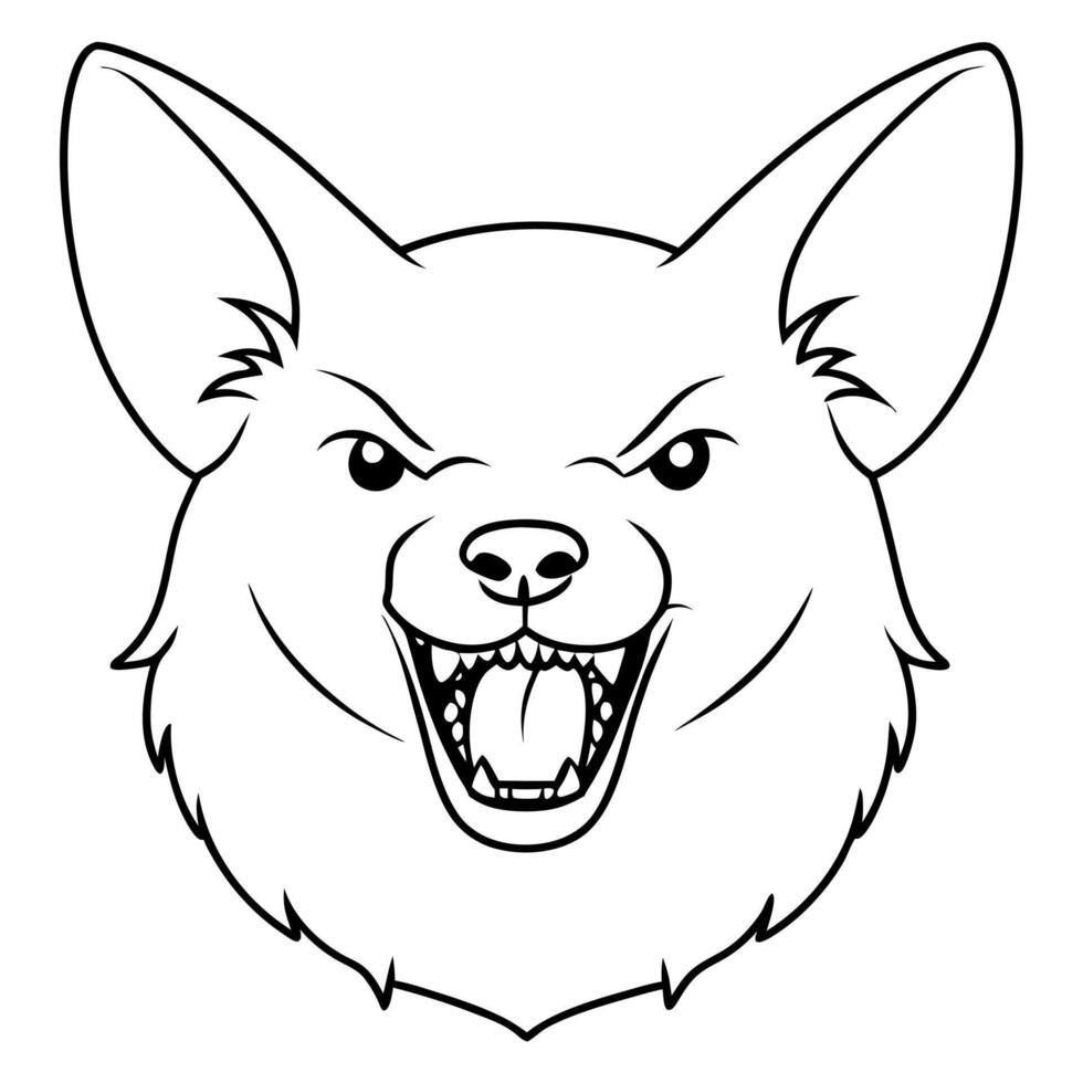 corgi dog bites aggressively with fangs, illustration line art vector