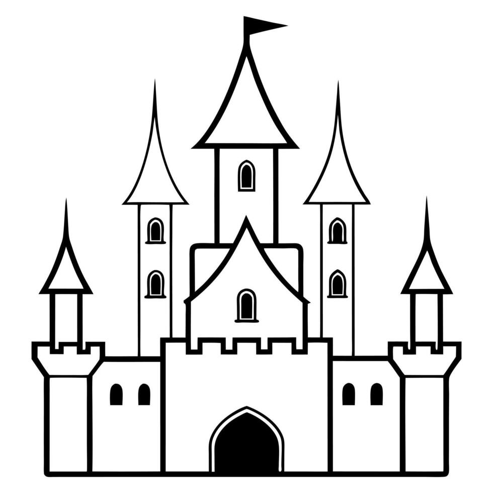 castle silhouette on a white background, illustration line art vector