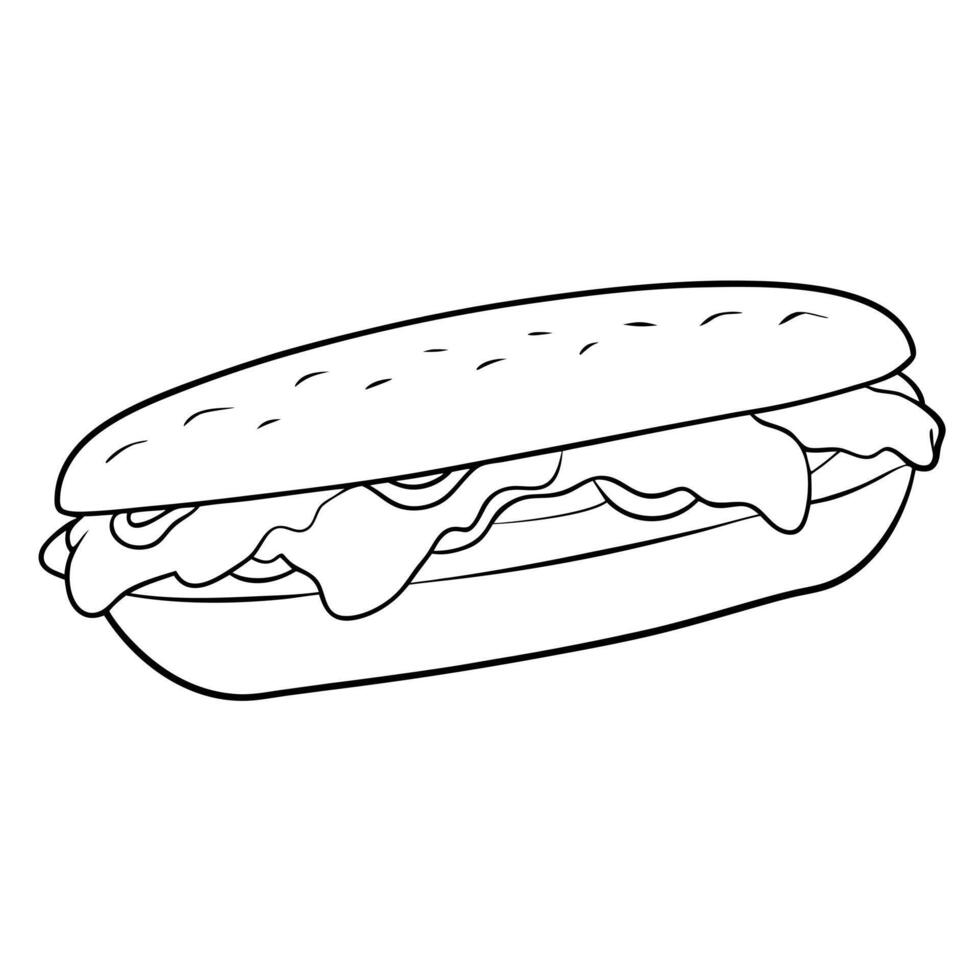 philly cheesesteak, illustration line art vector