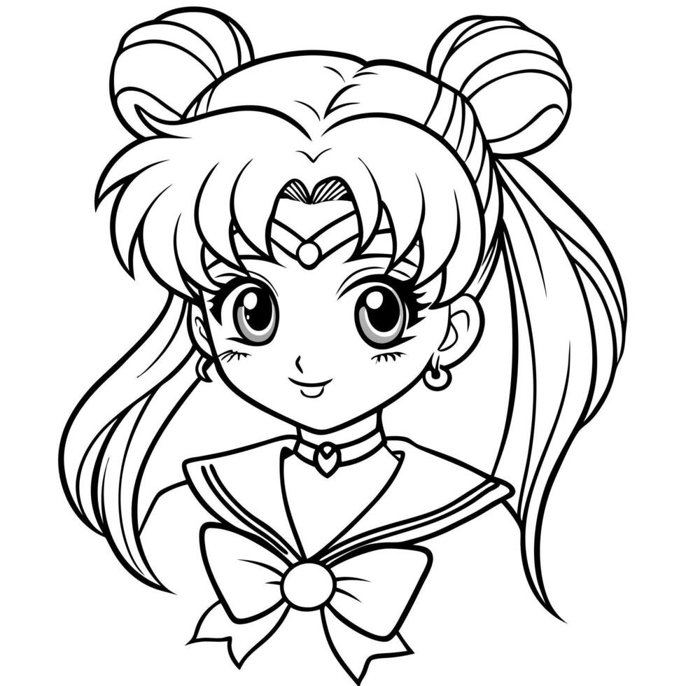 sailor moon cute kawaii, illustration line art vector