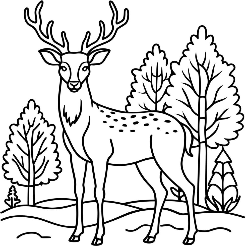 a simple yet detailed line art drawing of a deer standing in a forest clearing the focus is on the vector