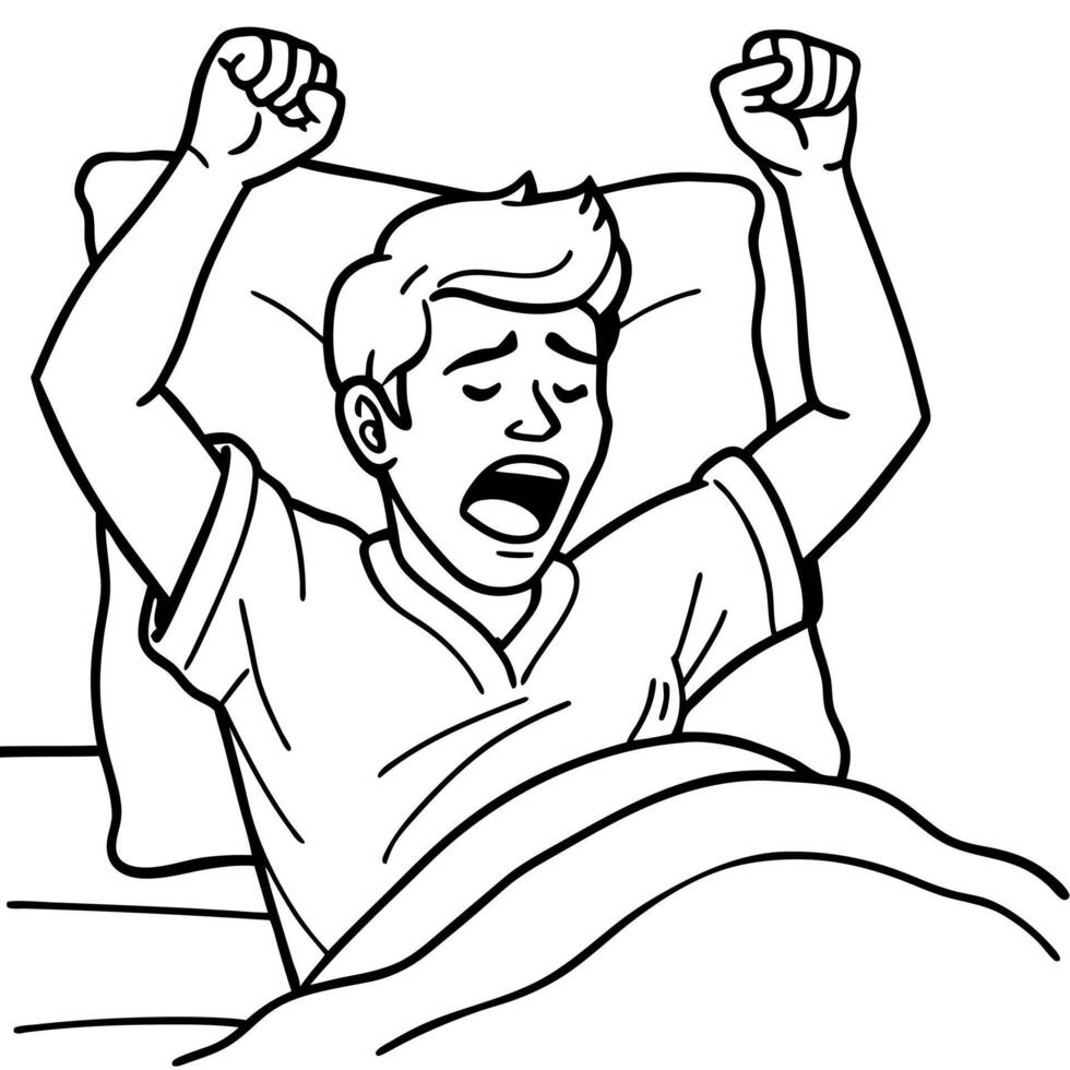 man wake up in the morning, illustration line art vector
