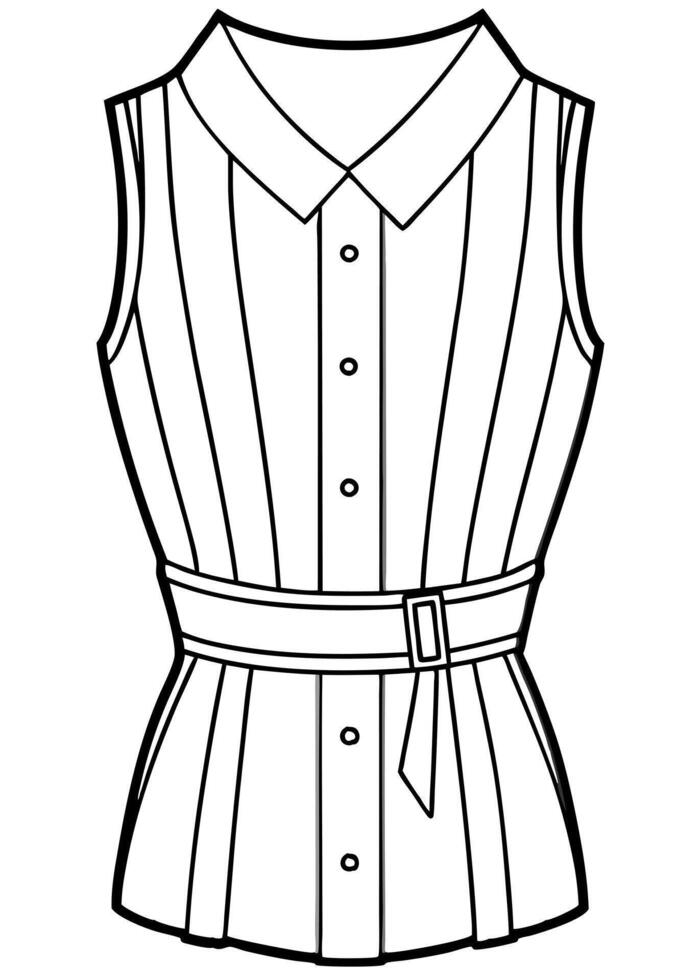 blouse waist length sleeveless, illustration line art vector
