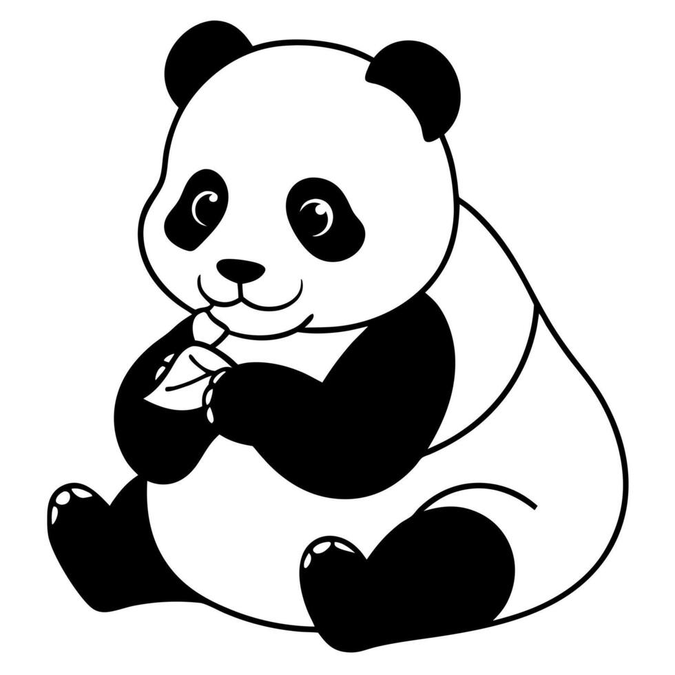 baby panda eating, illustration line art vector