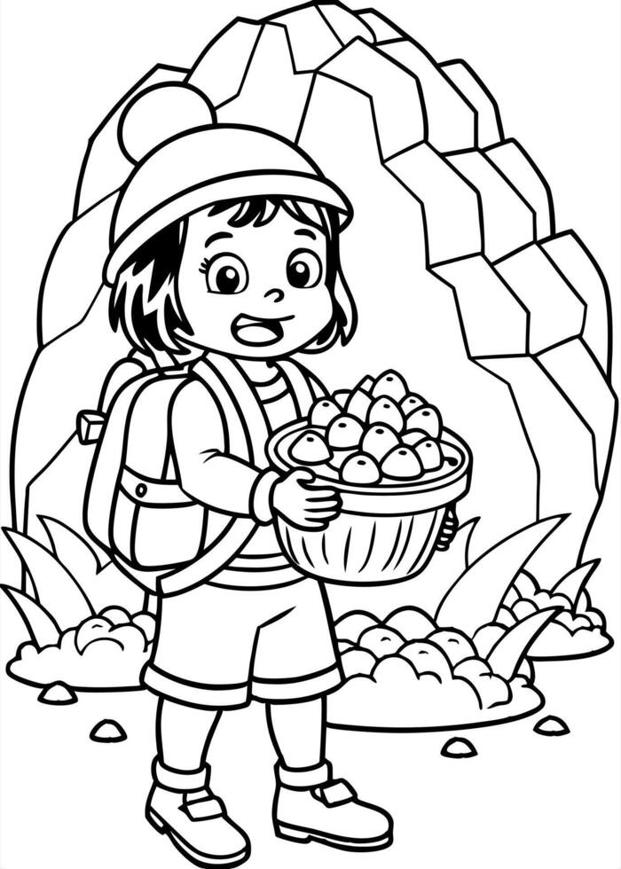 dora the explorer wear uniform with bag on her beck find a pile of gold bar in the cave, vector