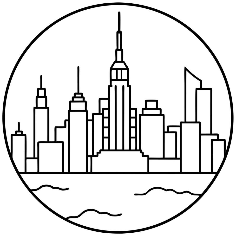 new york skyline, illustration line art vector