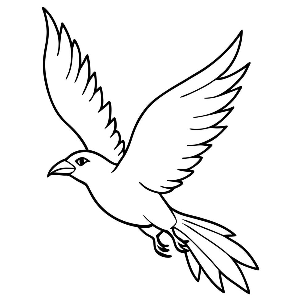 white raven flying, illustration line art vector