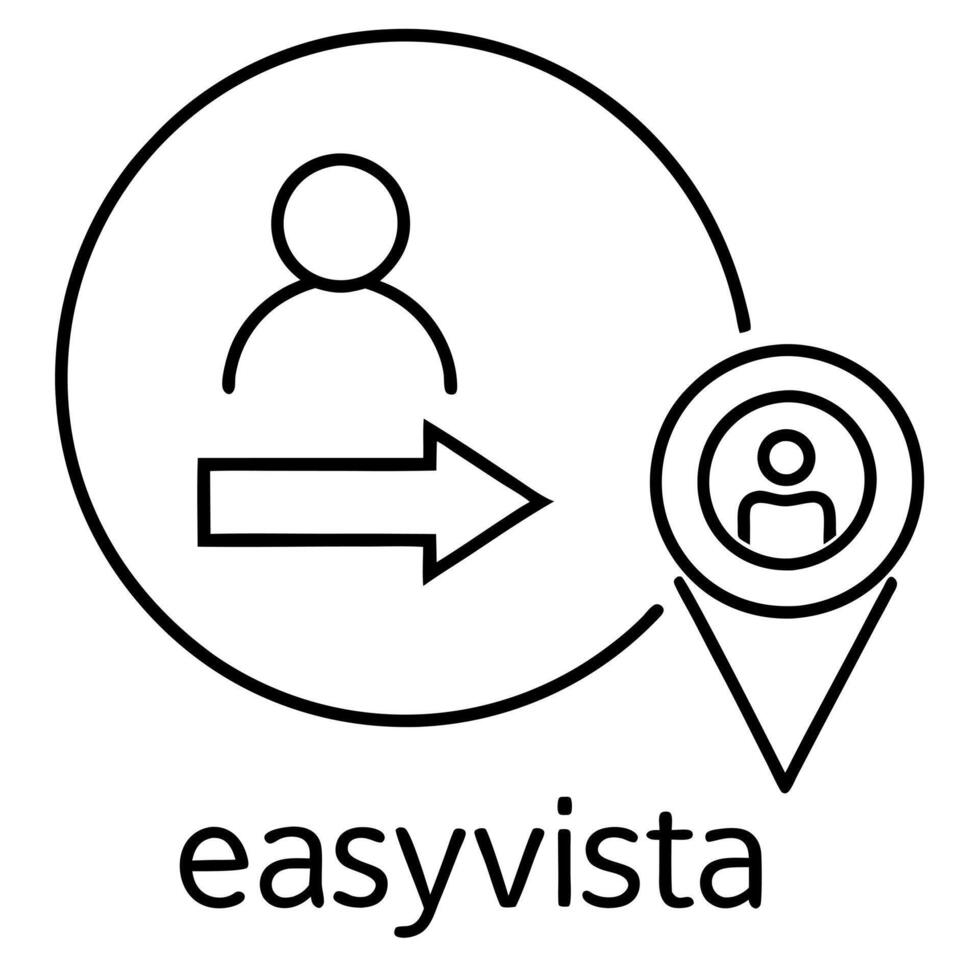 user icon with arrow pointing to another user icon and the text easyvista, illustration line vector