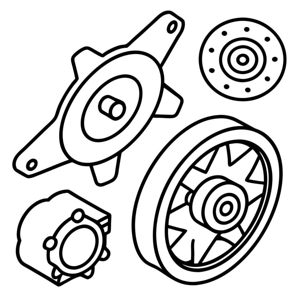car spare parts, illustration line art vector